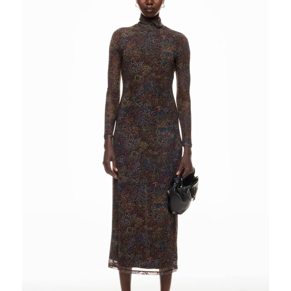 Rosetta Getty Mesh Midi Dress XL Black Floral Cocktails Designer Bodycon $440
